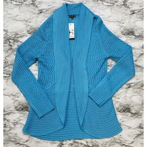 HANNAH Womens Cardigan‎ Sweater Size S Blue Long Sleeve Embroidered Vented